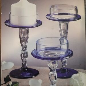 Serpentine Stem Cobalt Blue Glass Candle Holders